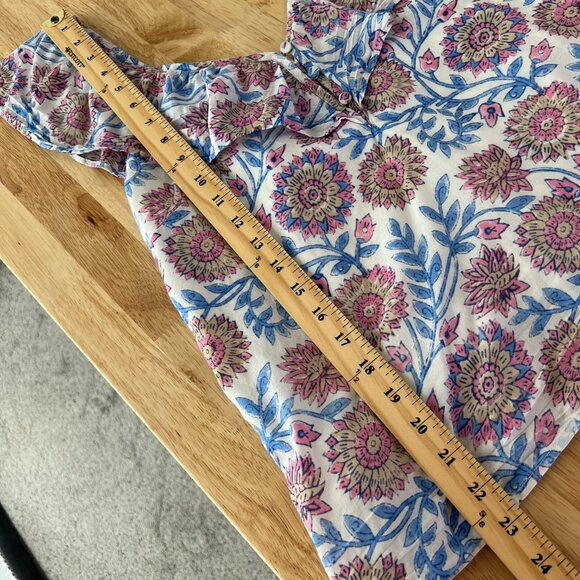 J Crew Ruffle V-Neck‎ Top Size S Floral Vine Block Print Tank Cotton Lined AN768 - Picture 10 of 12
